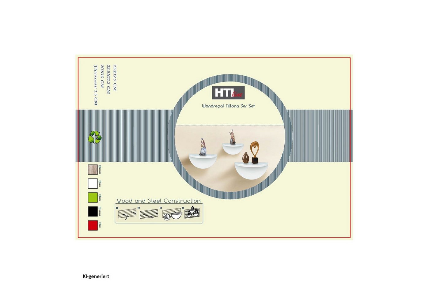 HTI-Living Wandregal Wandregal 3er Set Konsole Altona Grün, Set 3-tlg., Wandkonsole halbrund