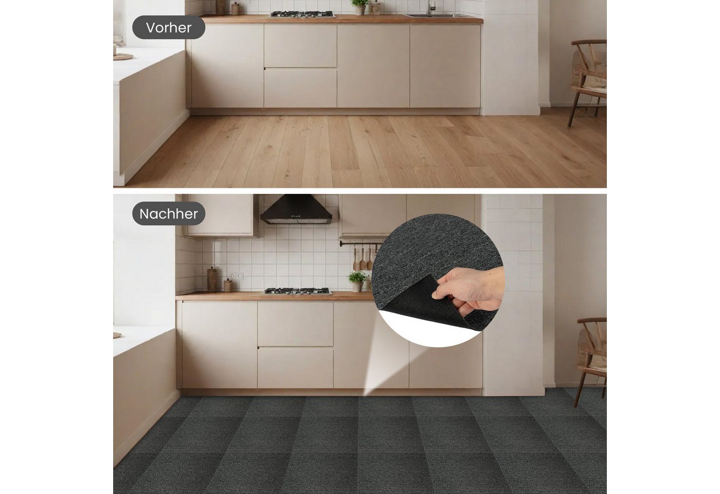 Youyijia Teppichfliese Teppichfliesen 50x50 cm 20er Set für Wohnung Büro selbstverlegend Bild 3