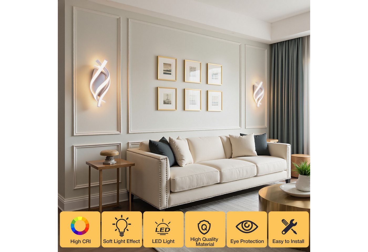 BlingBin LED Wandleuchte Wandlampe Innen 21W 3360LM für Schlafzimmer, Warmweiß, 3000K, LED fest integriert, Warmweiß, gebogene Design Wandlicht für Wohnzimmer Treppenhaus Flur