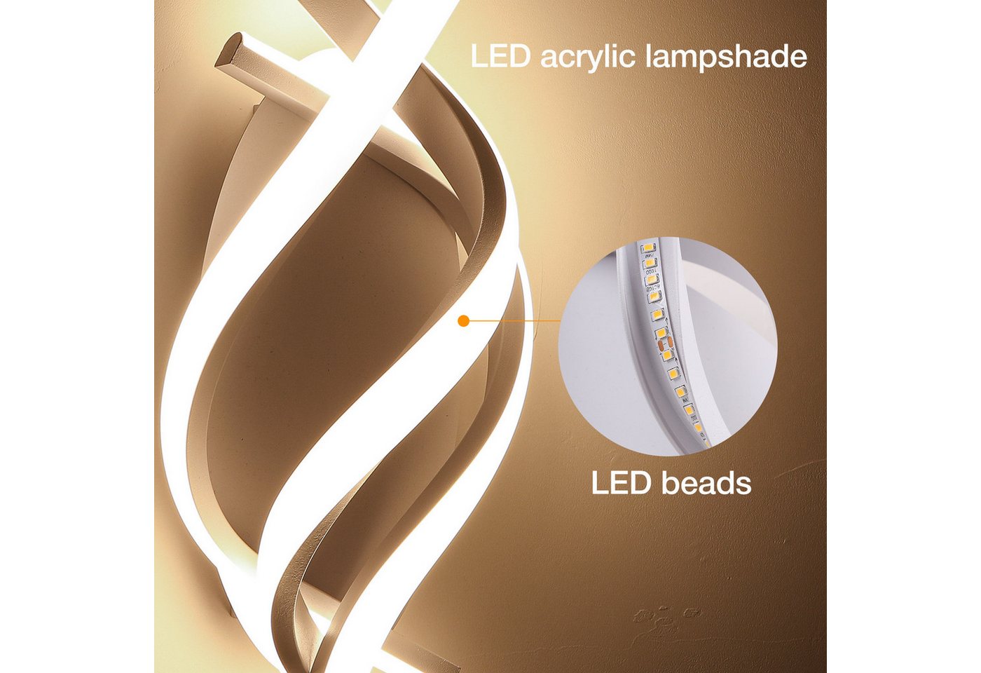 BlingBin LED Wandleuchte Wandlampe Innen 21W 3360LM für Schlafzimmer, Warmweiß, 3000K, LED fest integriert, Warmweiß, gebogene Design Wandlicht für Wohnzimmer Treppenhaus Flur Bild 3