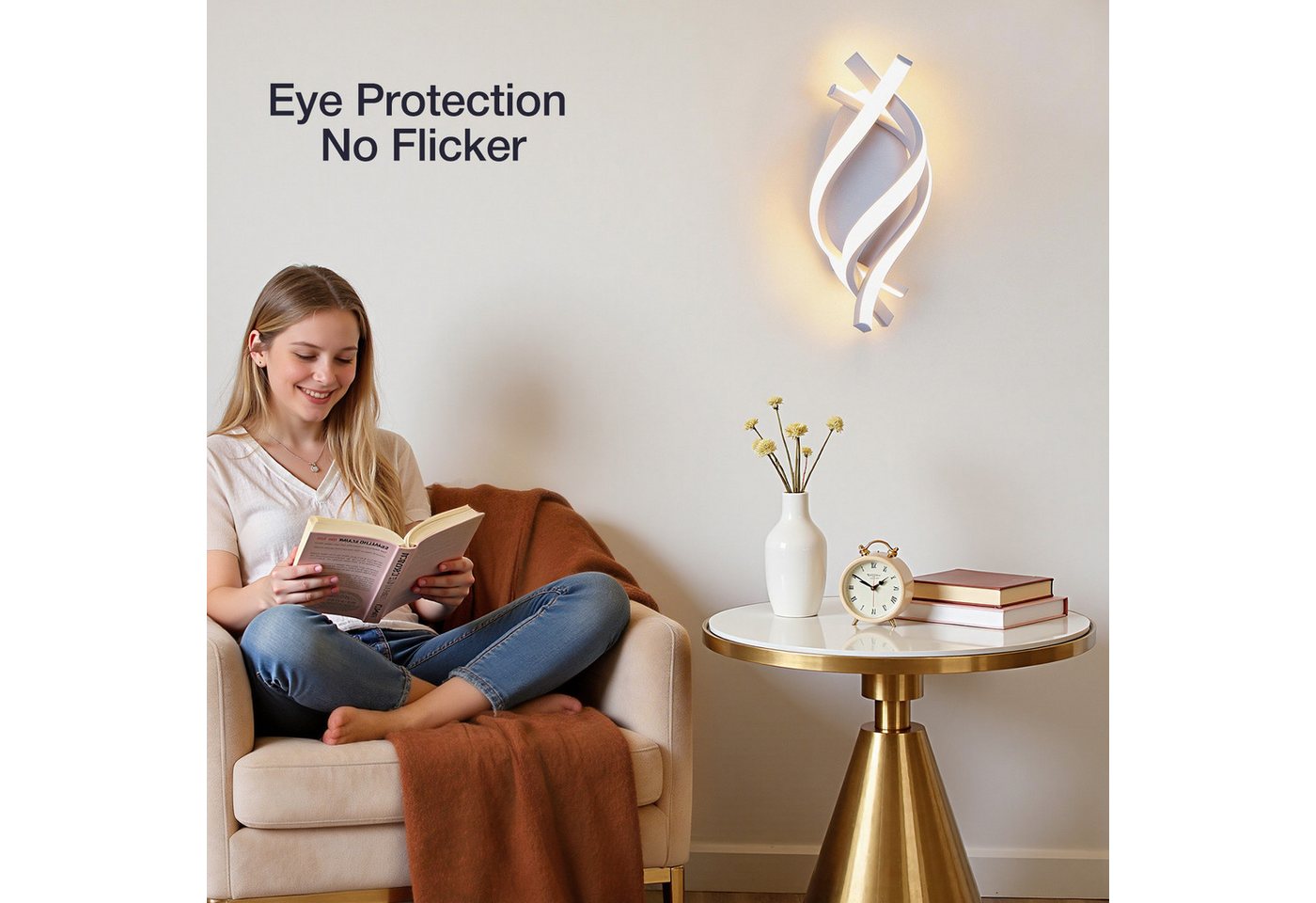 BlingBin LED Wandleuchte Wandlampe Innen 21W 3360LM für Schlafzimmer, Warmweiß, 3000K, LED fest integriert, Warmweiß, gebogene Design Wandlicht für Wohnzimmer Treppenhaus Flur Bild 4