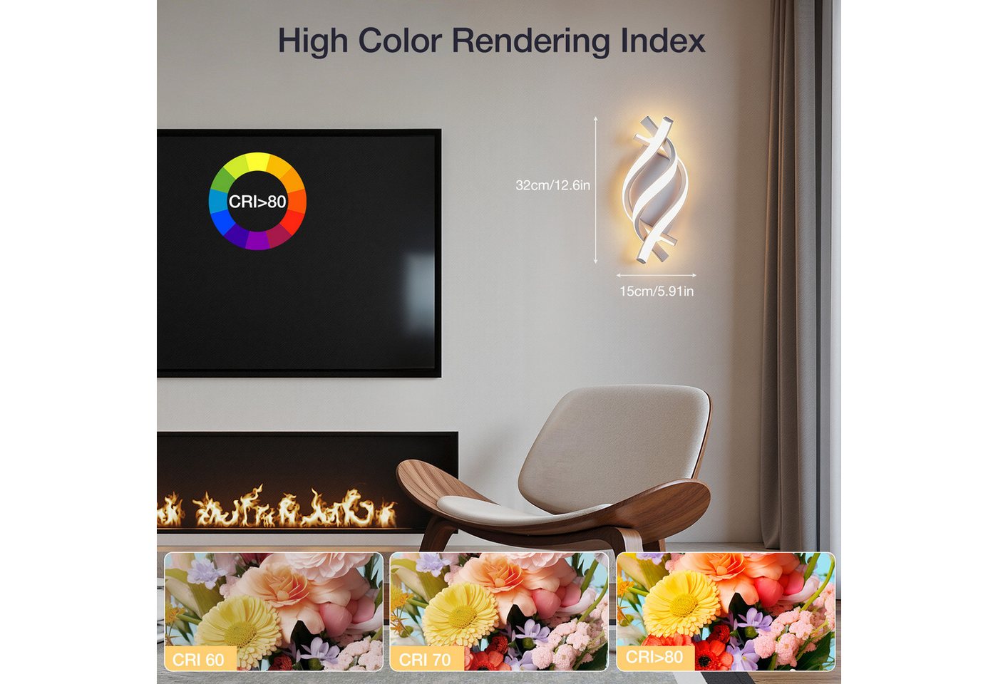 BlingBin LED Wandleuchte Wandlampe Innen 21W 3360LM für Schlafzimmer, Warmweiß, 3000K, LED fest integriert, Warmweiß, gebogene Design Wandlicht für Wohnzimmer Treppenhaus Flur Bild 5