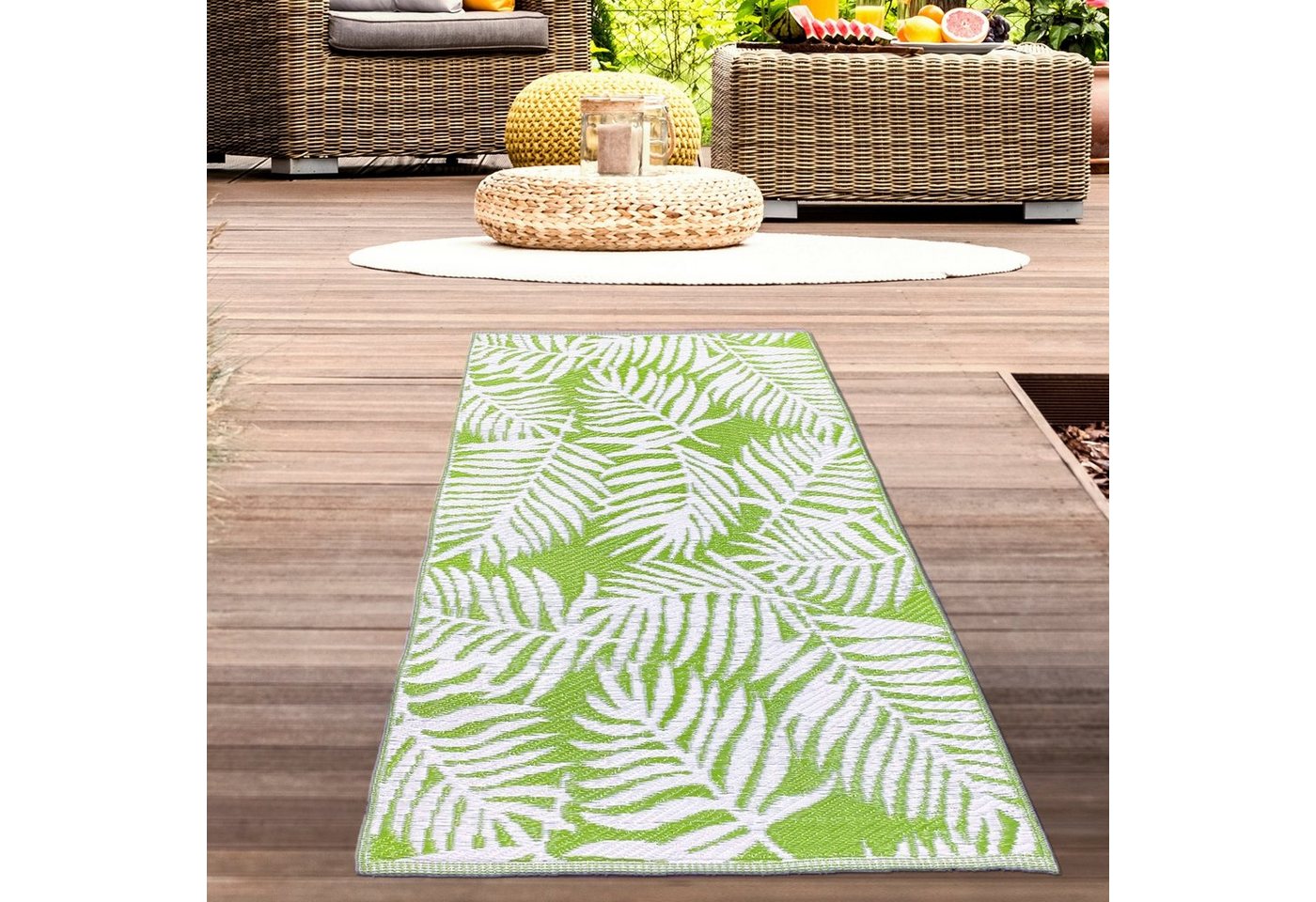 Carpetia Outdoorteppich Outdoor-Teppich mit Palmenblätter Design in grün, rechteckig Bild 2