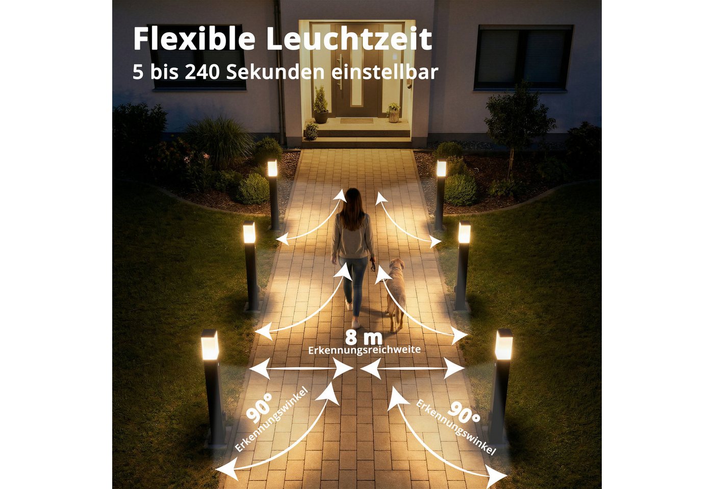 Grafner Außen-Stehlampe Wegleuchte Standleuchte 100cm 2 Steckdosen Bewegungsmelder anthrazit, ohne Leuchtmittel, Wegleuchte