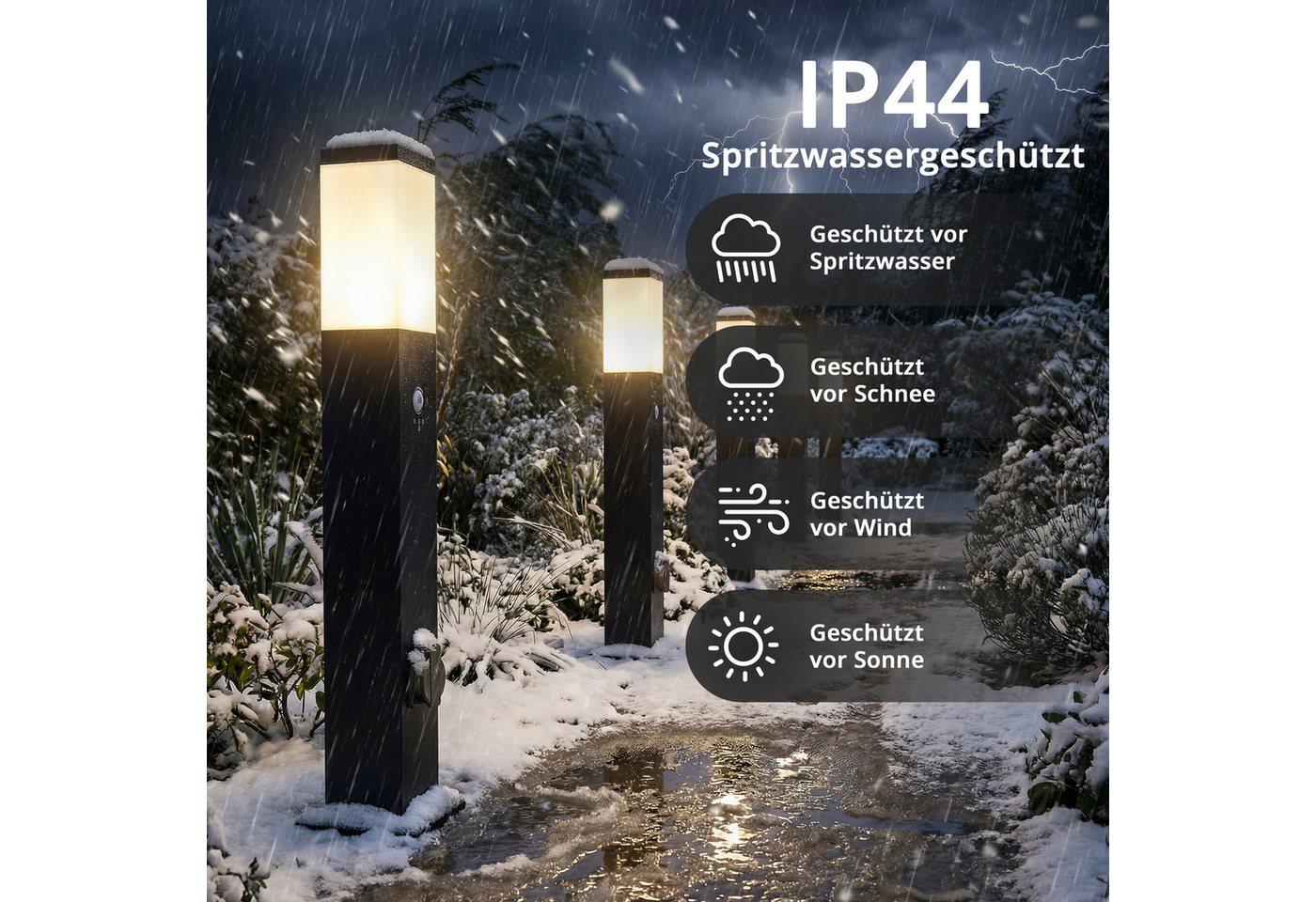Grafner Außen-Stehlampe Wegleuchte Standleuchte 100cm 2 Steckdosen Bewegungsmelder anthrazit, ohne Leuchtmittel, Wegleuchte Bild 2
