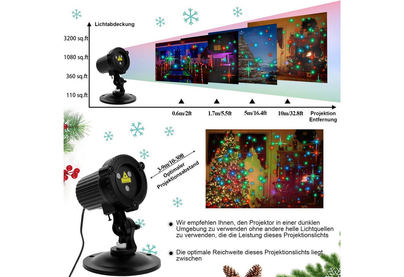 LMaxhome Projektionslampe LED Projektor Weihnachten Außen Landschaft Gartenstrahler Wasserdichte, RGB mit Fernbedienung und Timer Laser Partylicht Beleuchtung Dekolicht Bild 2