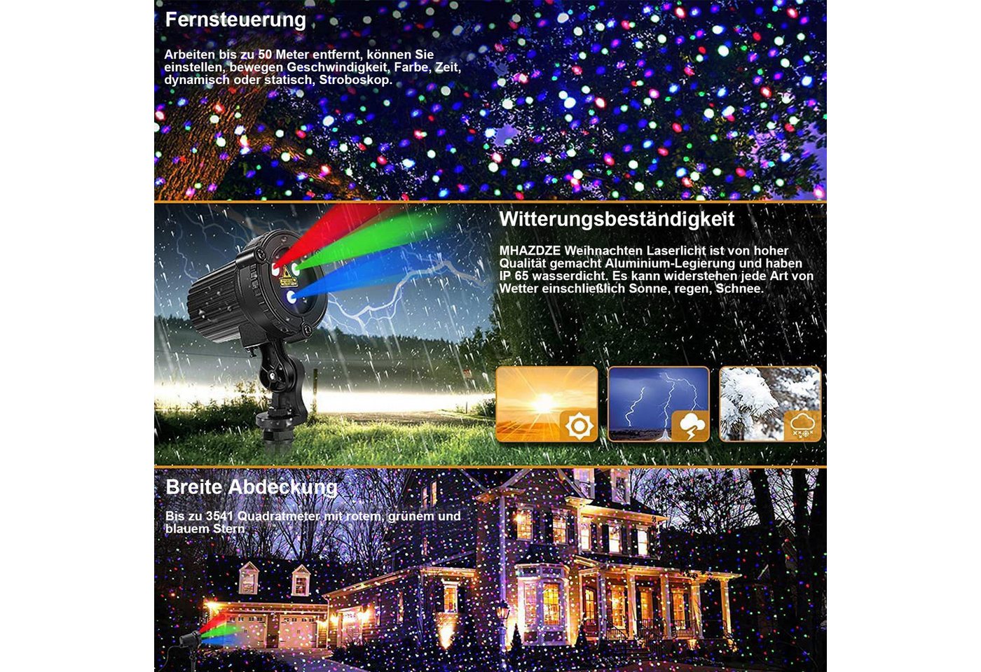 LMaxhome Projektionslampe LED Projektor Weihnachten Außen Landschaft Gartenstrahler Wasserdichte, RGB mit Fernbedienung und Timer Laser Partylicht Beleuchtung Dekolicht Bild 4