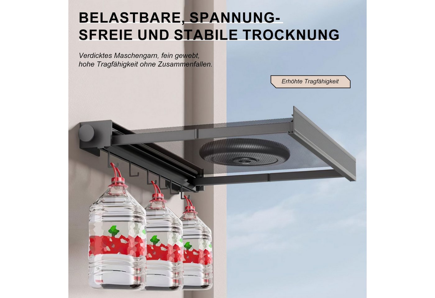 Refined Living Handtuchhaken Wandhaken Handtuchhalter Einziehbarer mit 6 Hakens Wandwäschetrockner, (Ohne Bohren Hakenleiste Garderobenhaken Wandgarderobe Klebehaken, 1-St., Haken für Badezimmer, Duschen, Badewannen, Kleiderschrank, Balkon), Socken trocknen Netzgewebe, Kleidung verformt sich nicht, Aluminium Bild 3