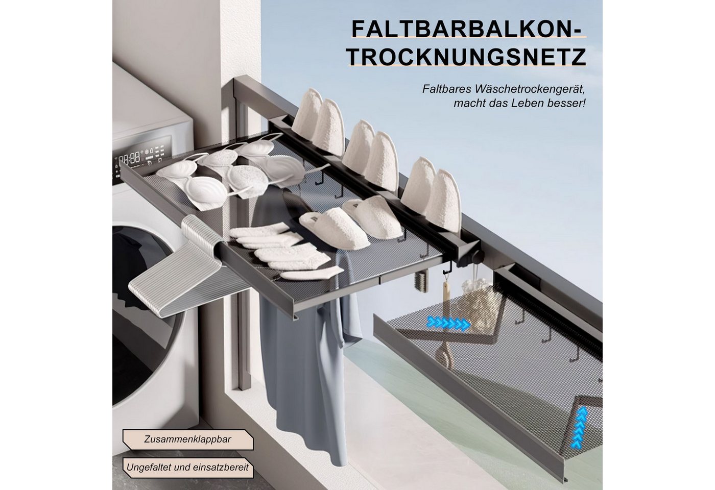 Refined Living Handtuchhaken Wandhaken Handtuchhalter Einziehbarer mit 6 Hakens Wandwäschetrockner, (Ohne Bohren Hakenleiste Garderobenhaken Wandgarderobe Klebehaken, 1-St., Haken für Badezimmer, Duschen, Badewannen, Kleiderschrank, Balkon), Socken trocknen Netzgewebe, Kleidung verformt sich nicht, Aluminium Bild 4