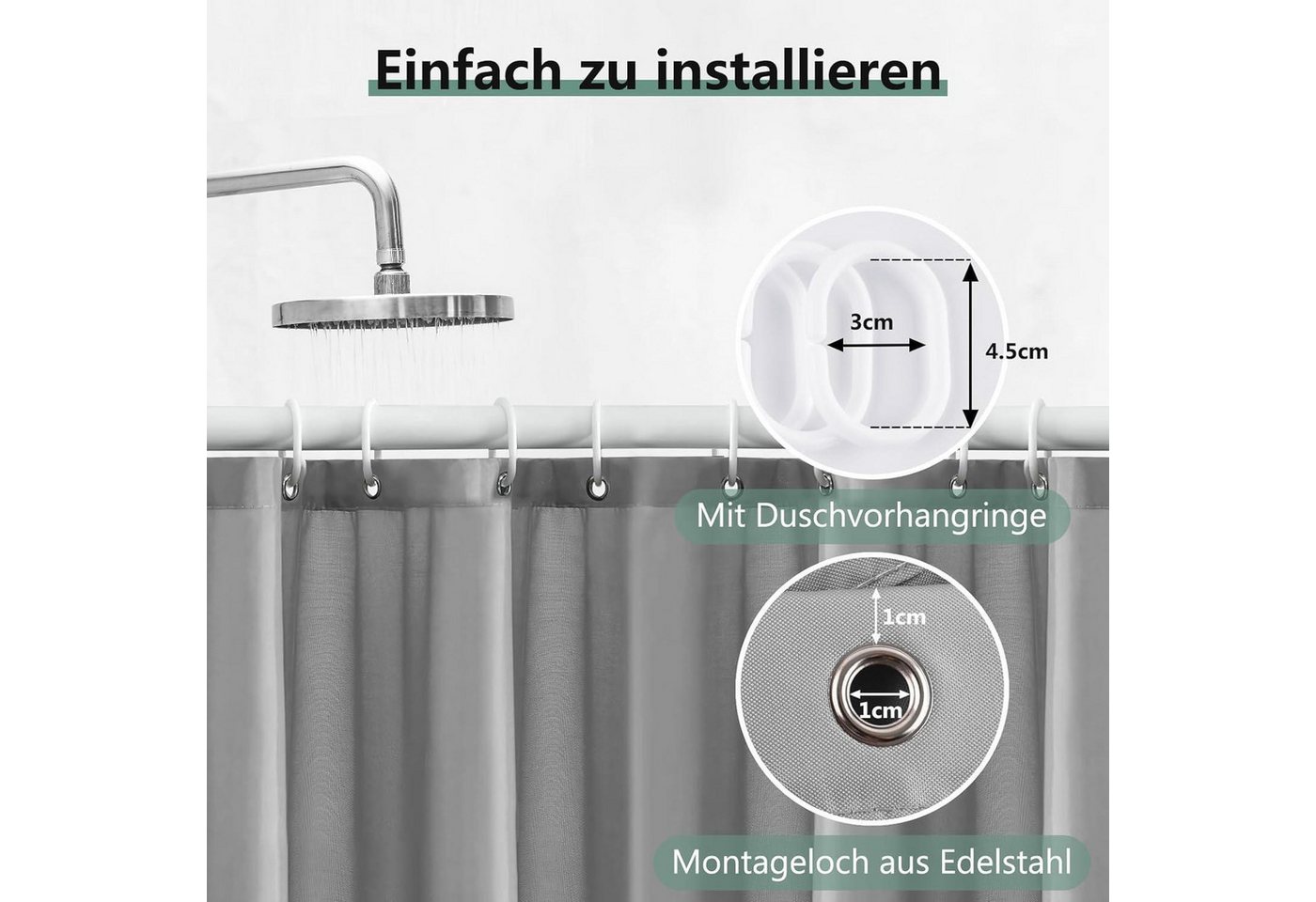 LuxusKollektion Duschvorhang Duschvorhang 240x200 cm Anti-Schimmel Wasserdicht PVC Antibakteriell Bild 4