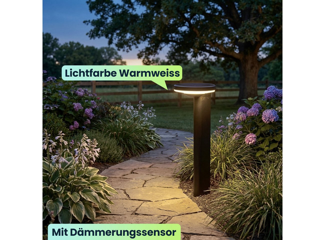 shop'n smile ideoon LED Solarleuchte LED Solarleuchte aus Aluminium in Schwarz 300lm helle SMD-LEDs, LED, Warmweiss, Einfache Montage - unabhängig vom Stromanschluss und Verkabelung