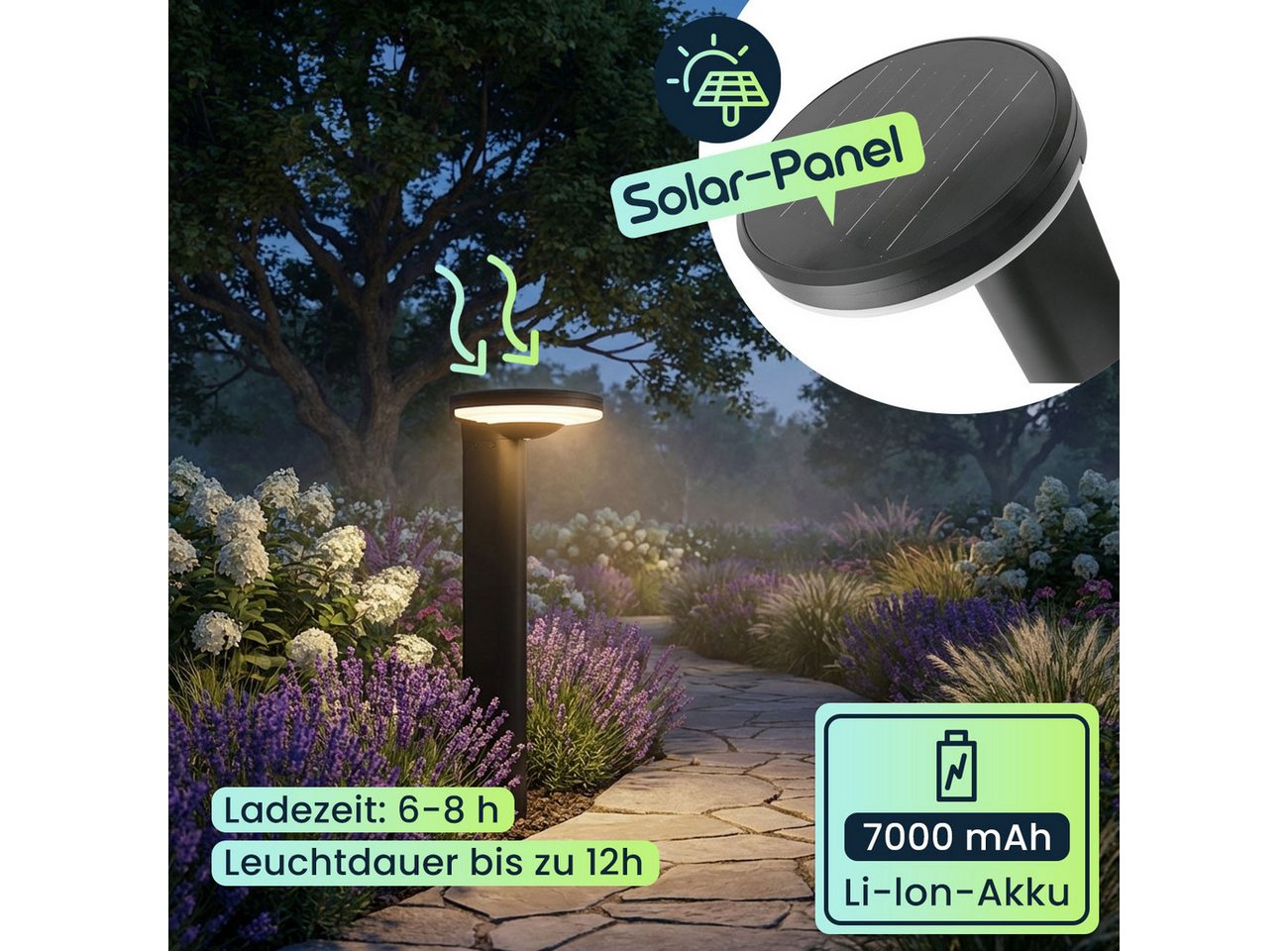 shop'n smile ideoon LED Solarleuchte LED Solarleuchte aus Aluminium in Schwarz 300lm helle SMD-LEDs, LED, Warmweiss, Einfache Montage - unabhängig vom Stromanschluss und Verkabelung Bild 4
