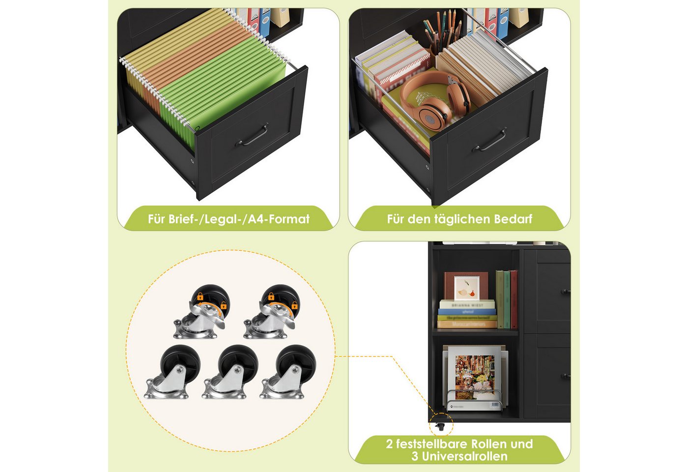 HOMECHO Aktenschrank Rollcontainer mit Steckdosen, Schubladenschrank mit Rollen Bild 2