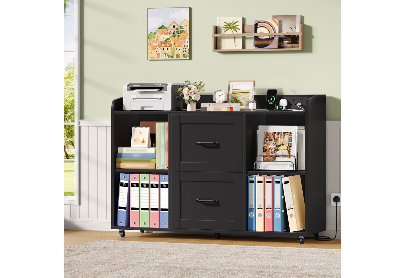 HOMECHO Aktenschrank Rollcontainer mit Steckdosen, Schubladenschrank mit Rollen Bild 5