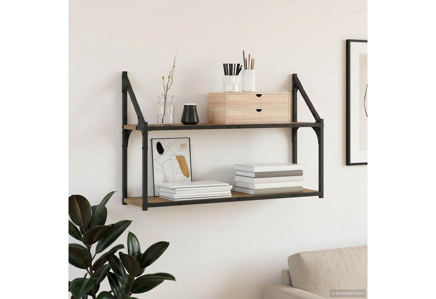 vidaXL Regal Wandregal Wandhalterung Artisan-Eiche 80 x 21 x 51 cm Metall PB, 1-tlg.