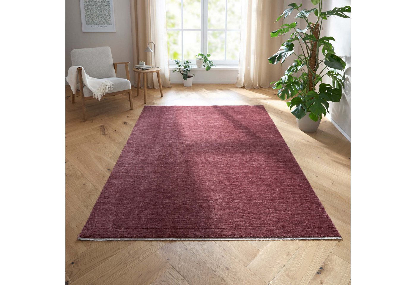 TaraCarpet Teppich Tara Carpet Luna einfarbig, Vintage, strapazierfähig und edel, rechteckig, Höhe: 8 mm, Wohnzimmer, Schlafzimmer, Esszimmer, Flur rot 080x150 Bild 4