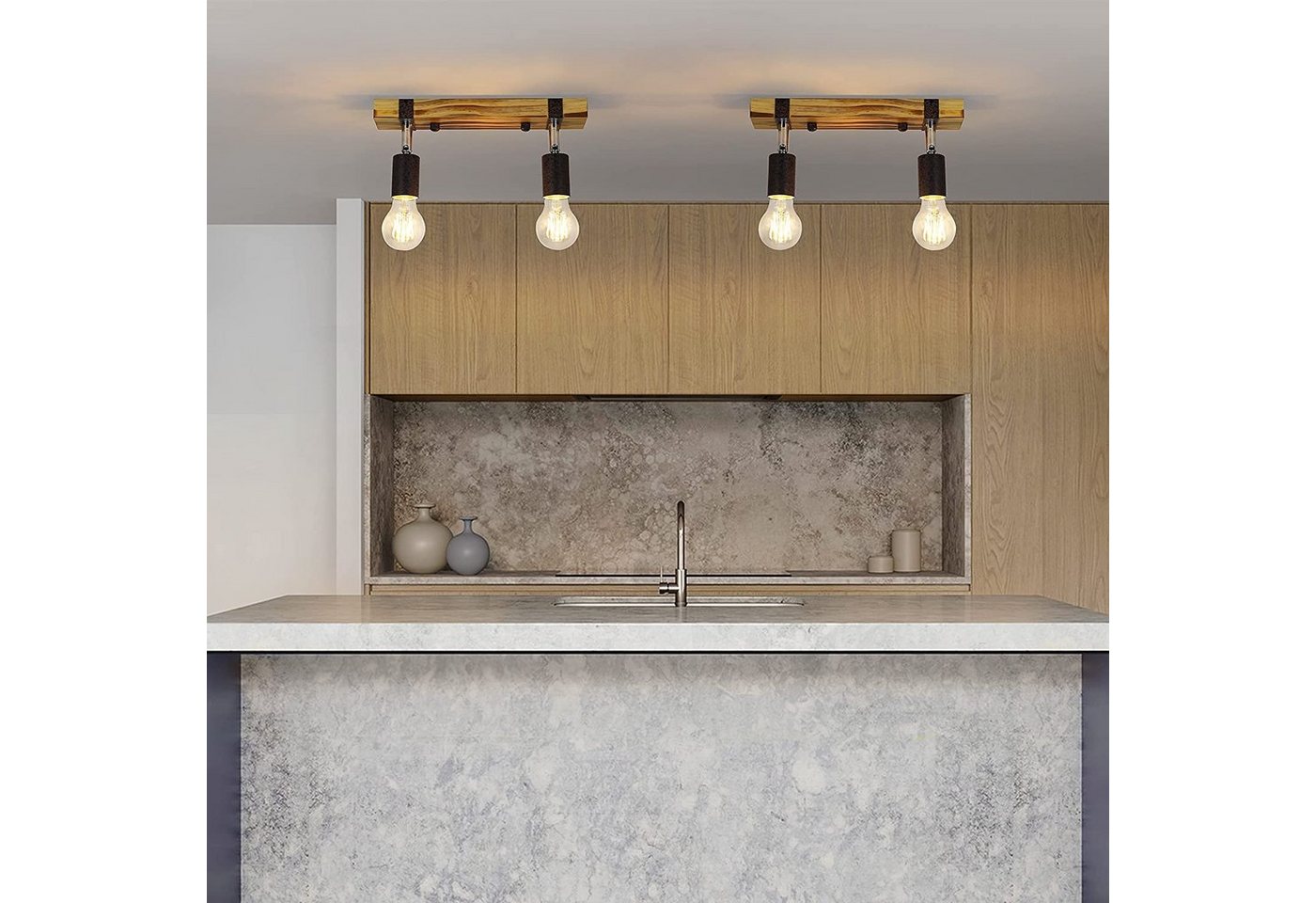 Nettlife Deckenstrahler Retro 2 flammig E27 Holzbalken verstellbarem schwenkbar Metall, LED wechselbar, für Schlafzimmer, Küchen, Esszimmer,Treppenhäuser, Balkone,Flur Bild 2