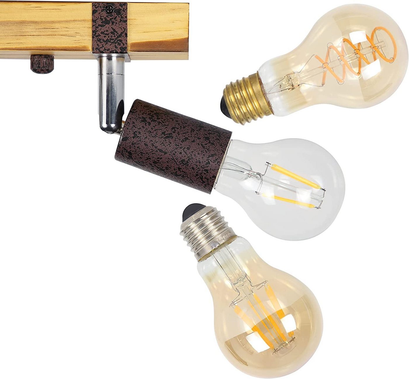 Nettlife Deckenstrahler Retro 2 flammig E27 Holzbalken verstellbarem schwenkbar Metall, LED wechselbar, für Schlafzimmer, Küchen, Esszimmer,Treppenhäuser, Balkone,Flur Bild 3