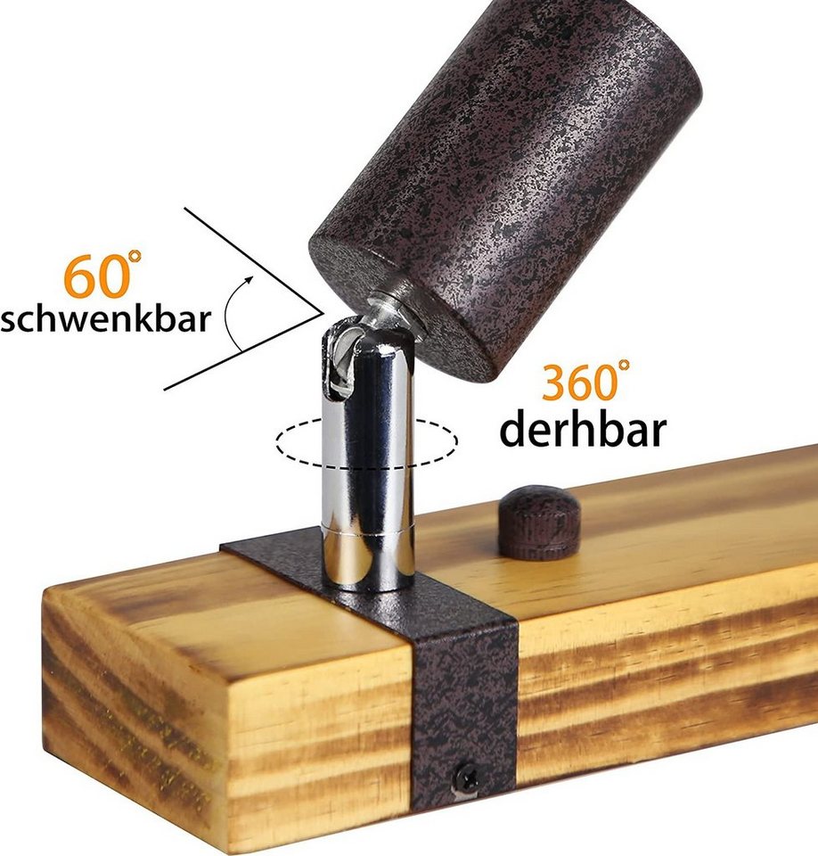 Nettlife Deckenstrahler Retro 2 flammig E27 Holzbalken verstellbarem schwenkbar Metall, LED wechselbar, für Schlafzimmer, Küchen, Esszimmer,Treppenhäuser, Balkone,Flur Bild 4
