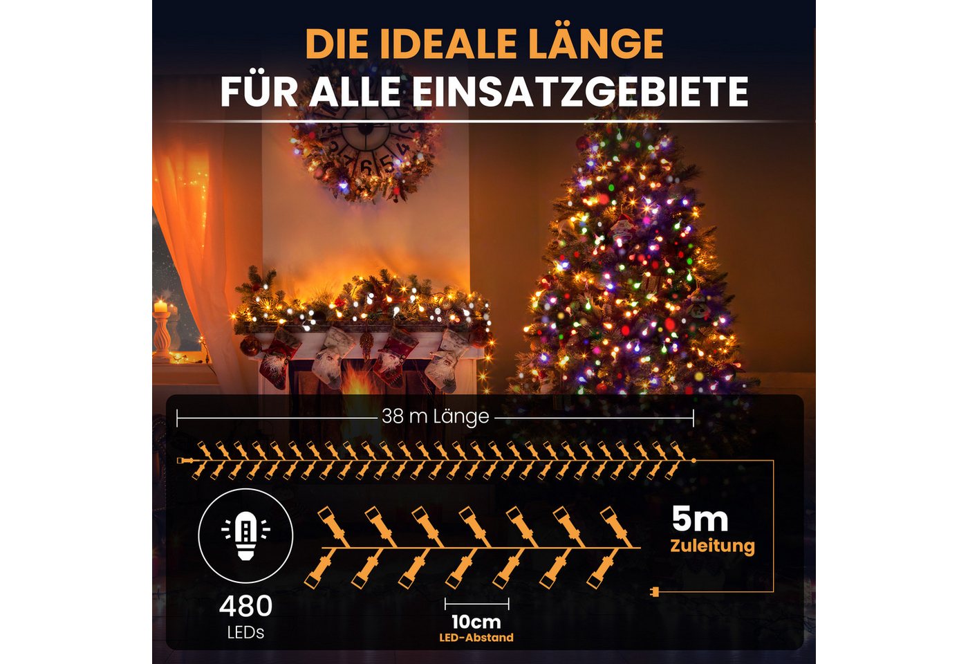 Gartenpirat LED-Lichterkette Christbaum LED Lichterkette Dekobeleuchtung 8 Programme Weihnachten Bild 2