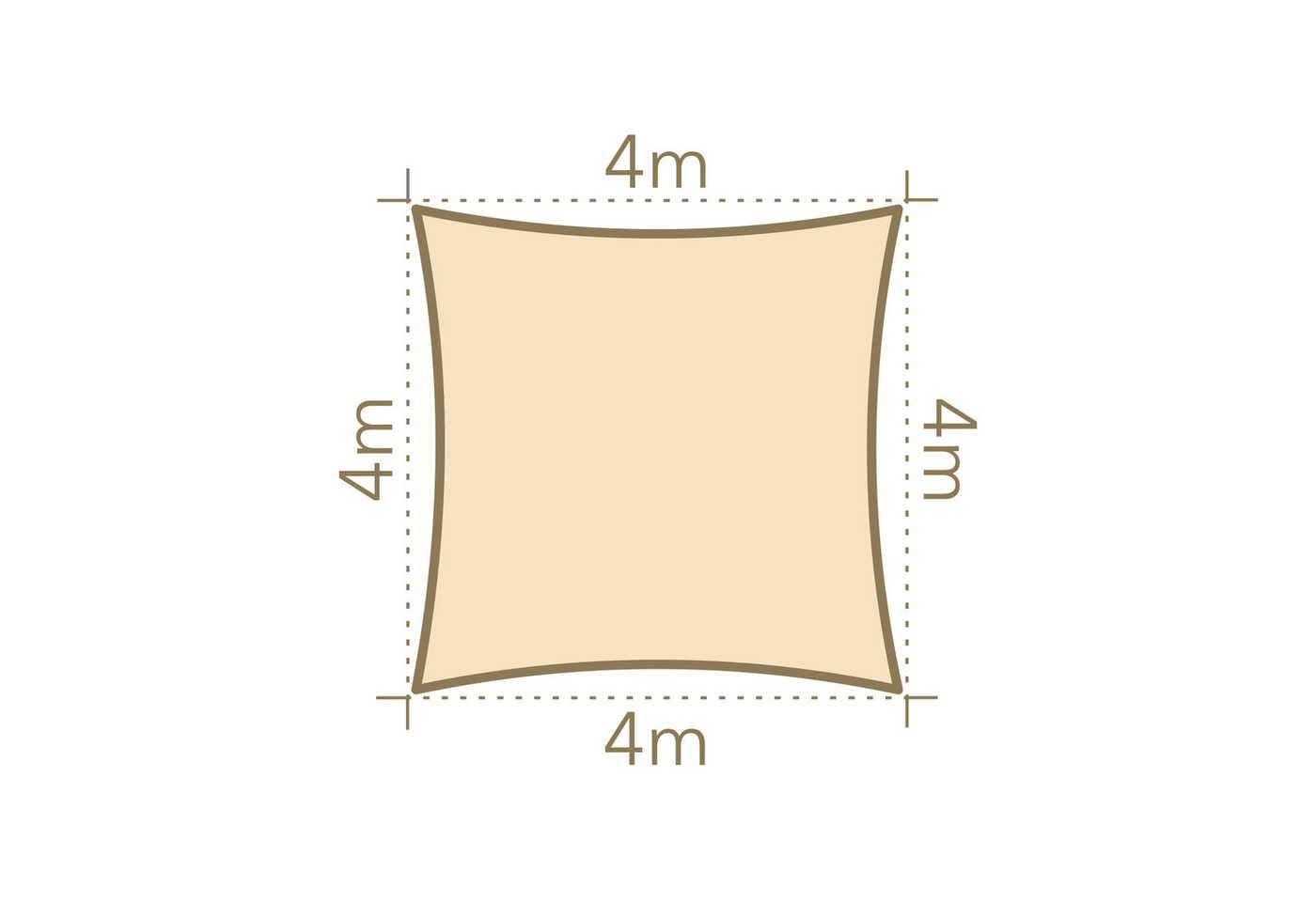 anndora Sonnensegel 4x4 m quadratischer Sonnenschutz 100% Polyester beige, wasserabweisender Stoff
