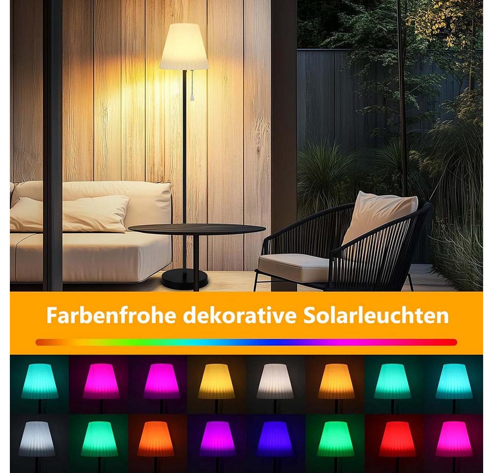 LMaxhome Außen-Stehlampe LED Solarleuchte mit Fernbedienung, Dimmbar Außenleuchte, Wasserdicht, Speicherfunktion, LED fest integriert, Kaltweiß, Warmweiß, Naturweiß, RGB, mit Lichtsensor, RGB, USB Aufladbar, Höhenverstellbar, für Terrasse Bild 2