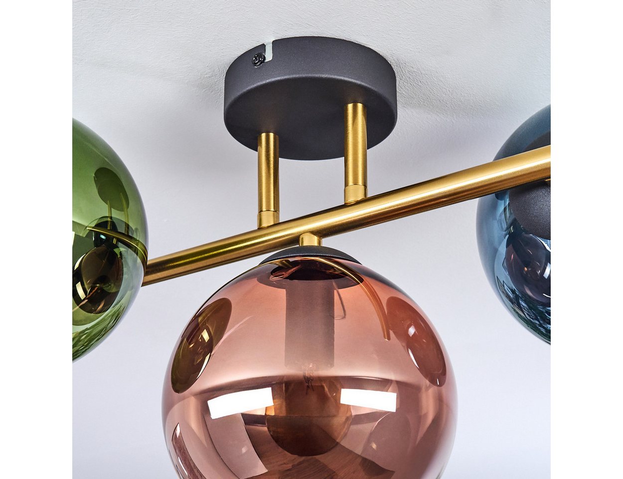 hofstein Deckenleuchte Deckenlampe aus Metall/Glas in Schwarz/Gold/Blau/Grün/Kupfer, moderne Deckenleuchte im Retro/Vintage-Design (Schirme 15 cm), 3xE14