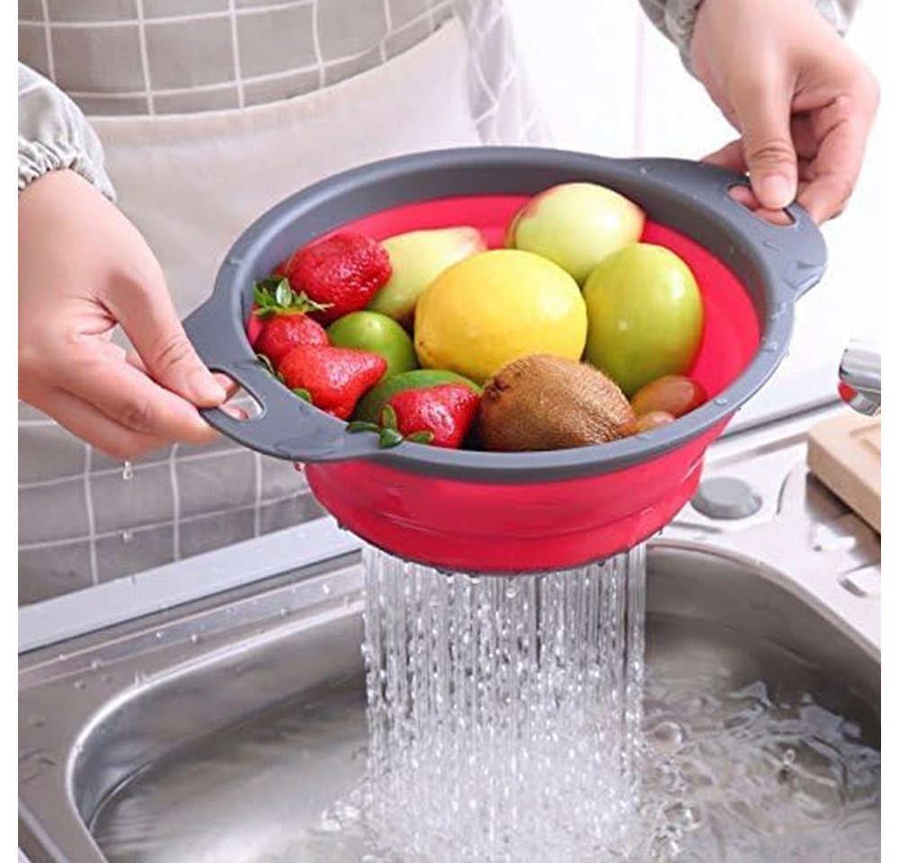 TUWENA Abfluss-Siebkörbchen 3 Stück Faltbares Silikon Sieb Set - Klappbarer zum Abtropfen, (3-St), für Küche, Camping und Salate von Nudeln, Gemüse, Obst Bild 5