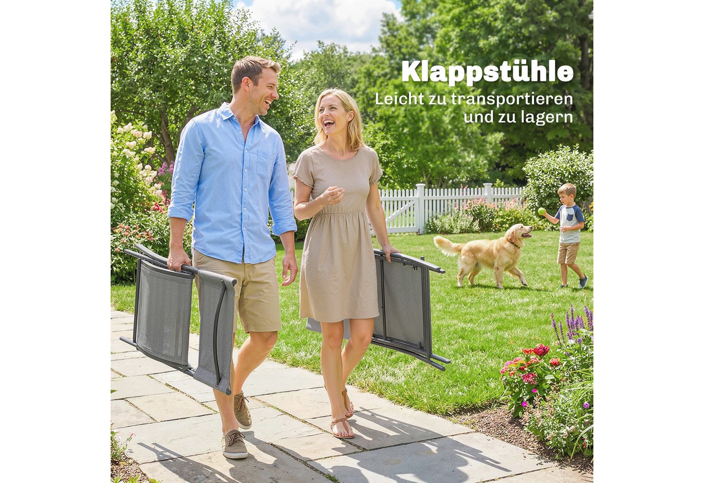 Outsunny Garten-Essgruppe mit 4 Atmungsaktiven Stühlen, Holzoptik, (Klappbar Sitzgruppe, 5-tlg., Gartenmöbel Set), für Garten Balkon Terrasse Grau Bild 3