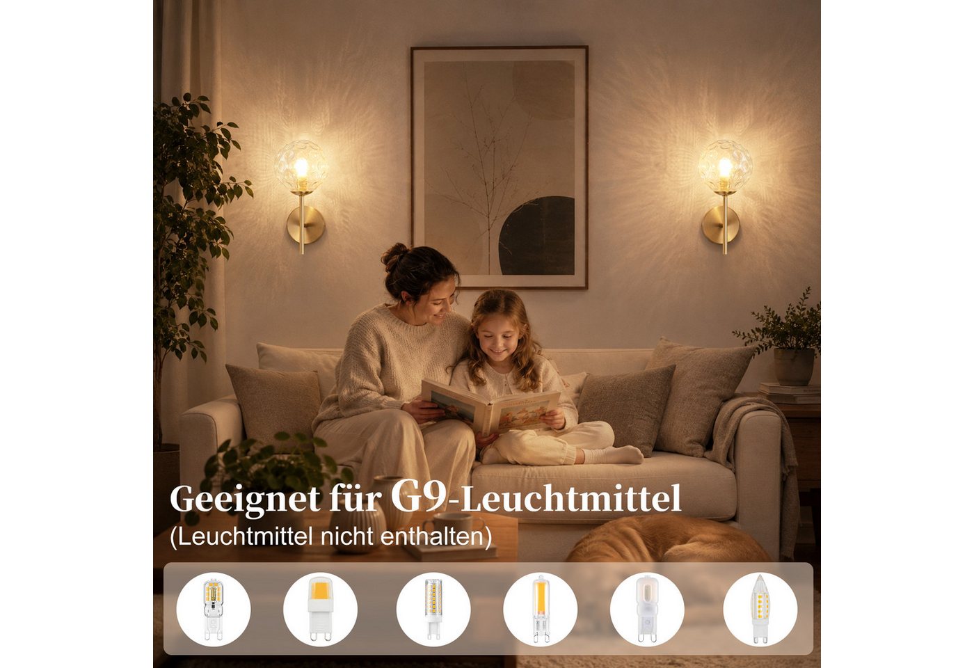 Nettlife Wandleuchte Gold Glaskugel 24cm G9 Vintage Wandbeleuchtung aus Metall, ohne Leuchtmittel, für Wohnzimmer Flur Schlafzimmer Dekorative Wandlampe Bild 4