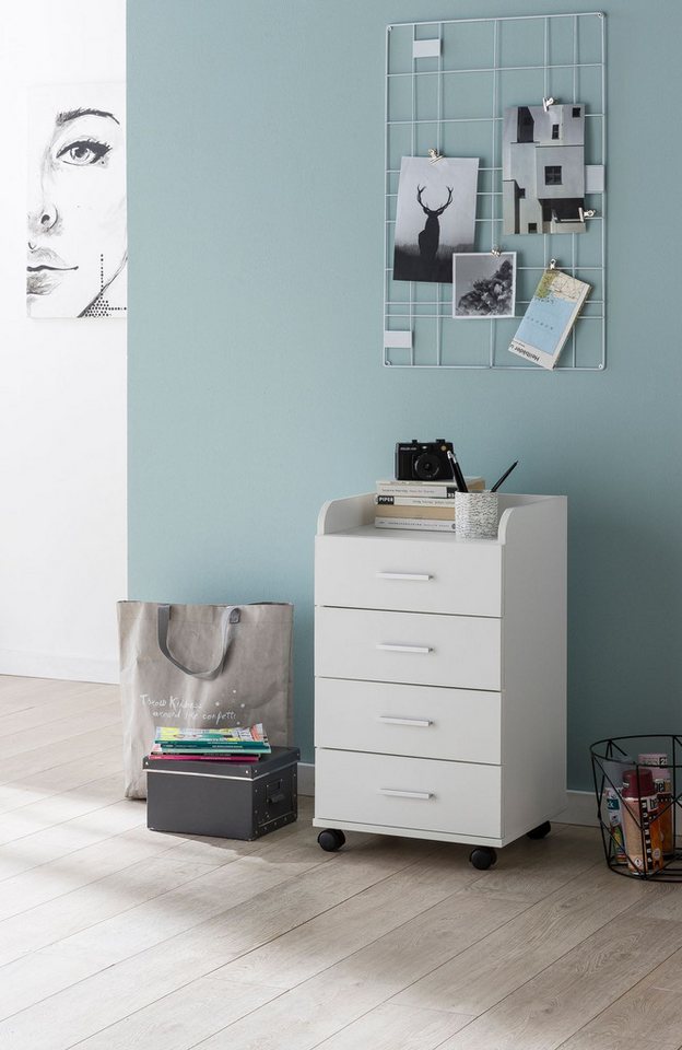 Wohnling Rollcontainer Weiß 70,5 cm Standcontainer Bürocontainer Schreibtisch WL5.748, (Schreibtischcontainer 40x70,5x33 cm Weiß), Rollschrank 4 Schubladen, Bürocontainer mit Rollen Bild 2