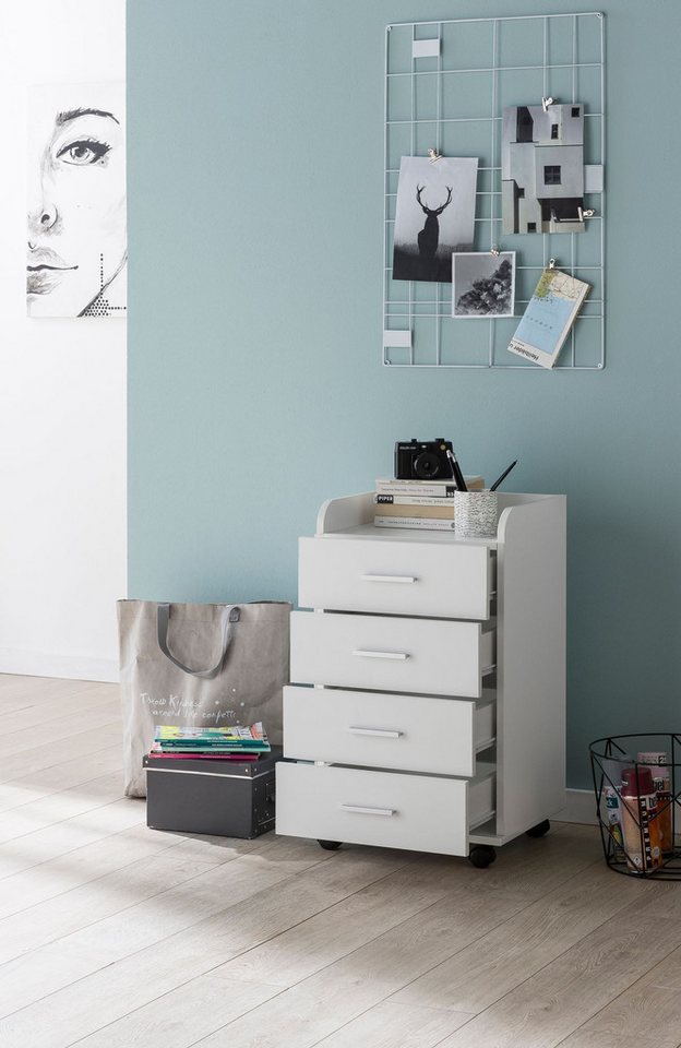 Wohnling Rollcontainer Weiß 70,5 cm Standcontainer Bürocontainer Schreibtisch WL5.748, (Schreibtischcontainer 40x70,5x33 cm Weiß), Rollschrank 4 Schubladen, Bürocontainer mit Rollen Bild 3