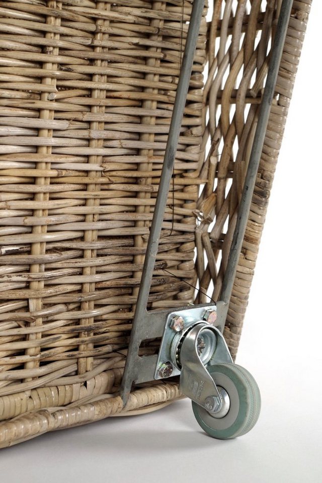Kobolo Kaminholzkorb Kaminholzwagen aus Rattan kubu grey mit Leinenstoff
