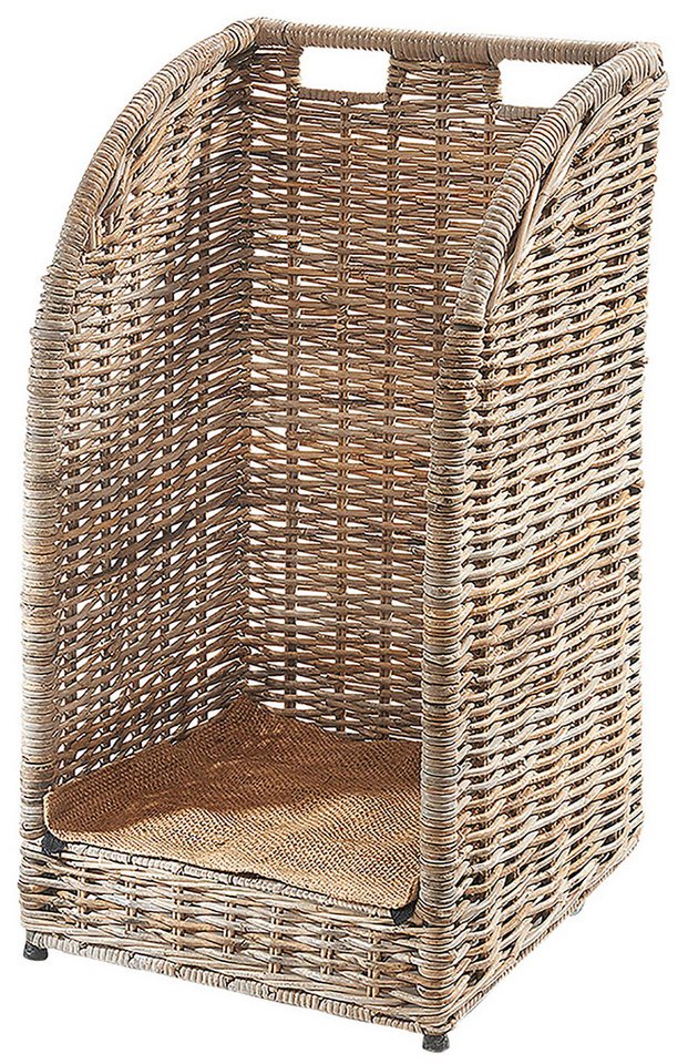 Kobolo Kaminholzkorb Kaminholzwagen aus Rattan kubu grey mit Leinenstoff Bild 3
