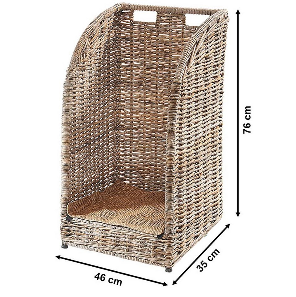 Kobolo Kaminholzkorb Kaminholzwagen aus Rattan kubu grey mit Leinenstoff Bild 4