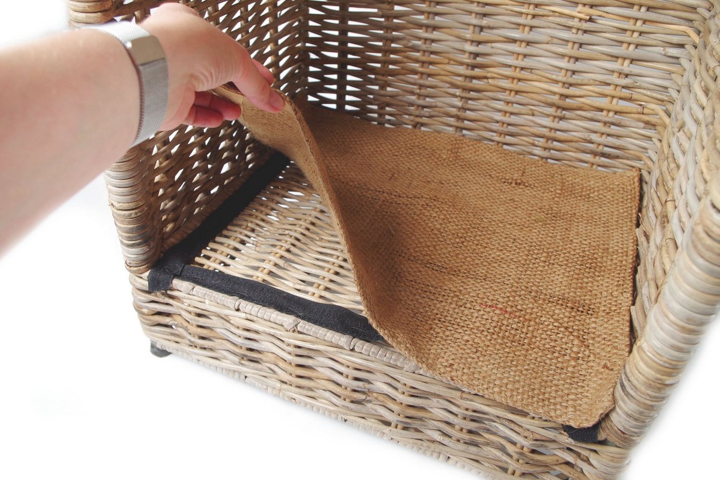 Kobolo Kaminholzkorb Kaminholzwagen aus Rattan kubu grey mit Leinenstoff Bild 5