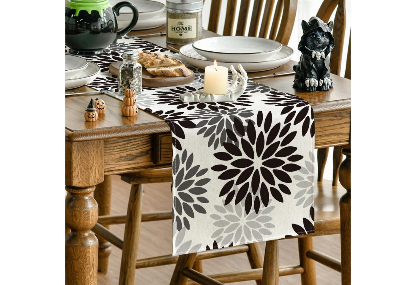 LuxusKollektion Tischläufer Tischläufer Blumen Dahlien Halloween Herbst Küche 40 x 100 cm Schwarz