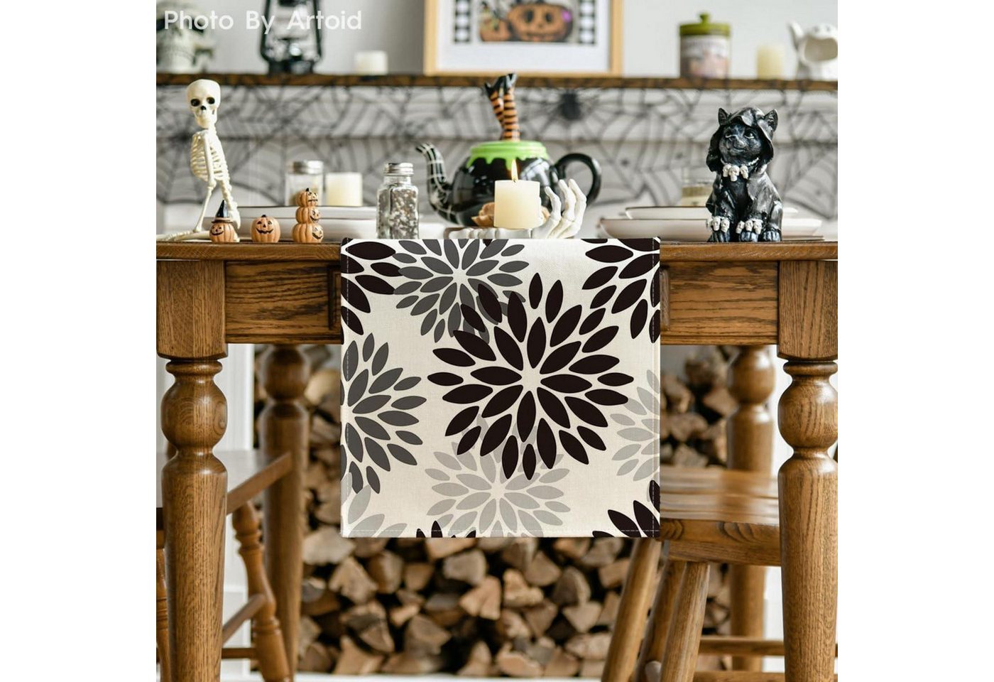LuxusKollektion Tischläufer Tischläufer Blumen Dahlien Halloween Herbst Küche 40 x 100 cm Schwarz Bild 4