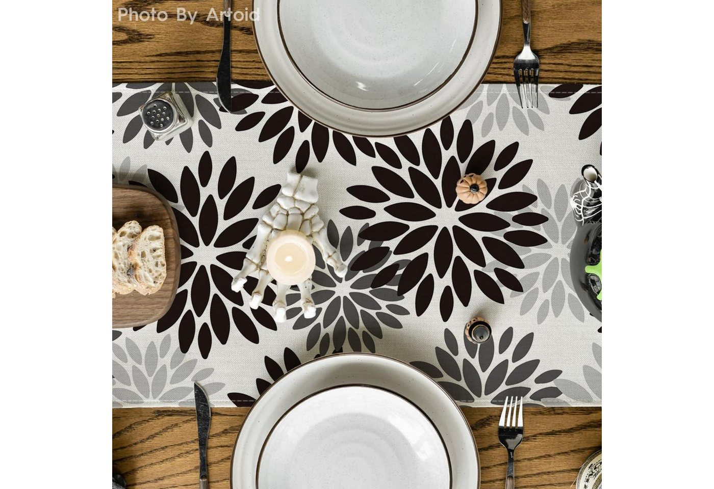 LuxusKollektion Tischläufer Tischläufer Blumen Dahlien Halloween Herbst Küche 40 x 100 cm Schwarz Bild 5