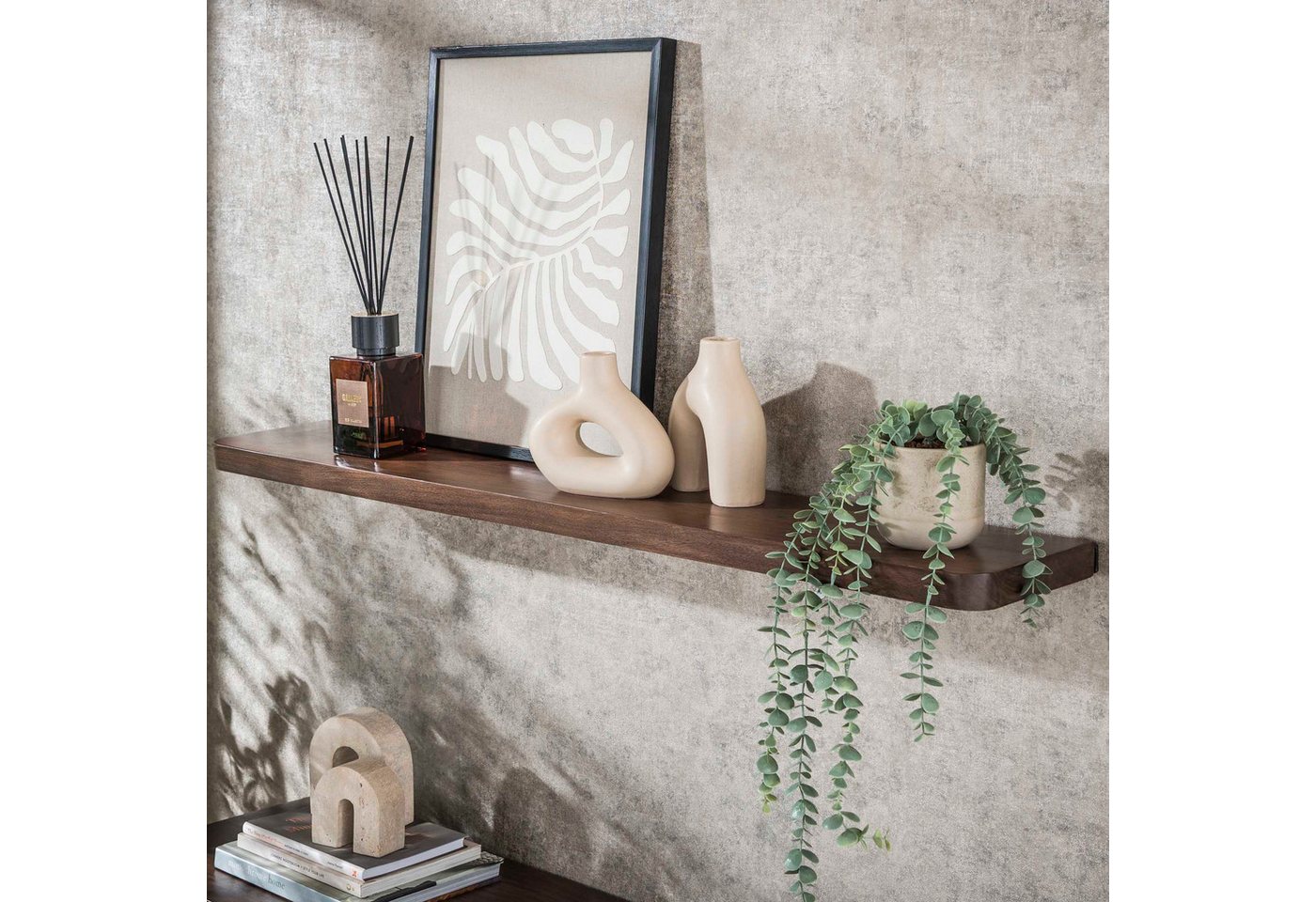 alesvelt Wandregal CARVE DRIFTWOOD schwebendes Massivholz-Regal mit abgerundeten Ecken, 120x20,5x3,5cm, Akazienholz Bild 2