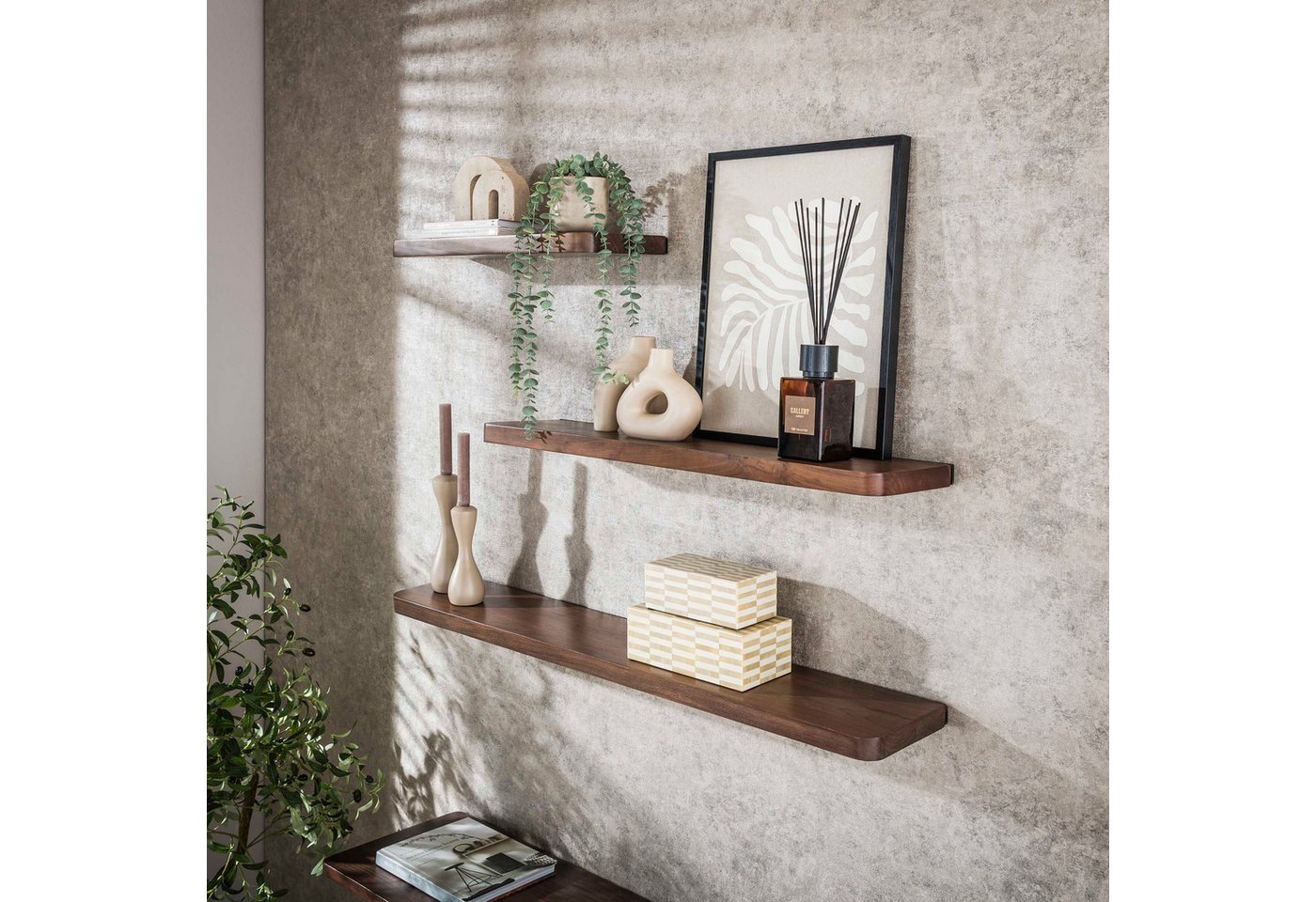 alesvelt Wandregal CARVE DRIFTWOOD schwebendes Massivholz-Regal mit abgerundeten Ecken, 120x20,5x3,5cm, Akazienholz Bild 3