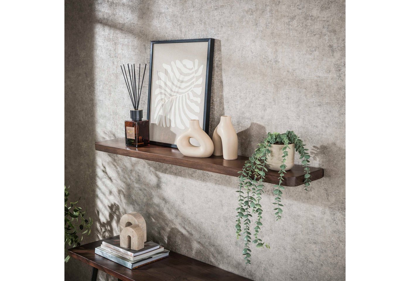 alesvelt Wandregal CARVE DRIFTWOOD schwebendes Massivholz-Regal mit abgerundeten Ecken, 120x20,5x3,5cm, Akazienholz Bild 5
