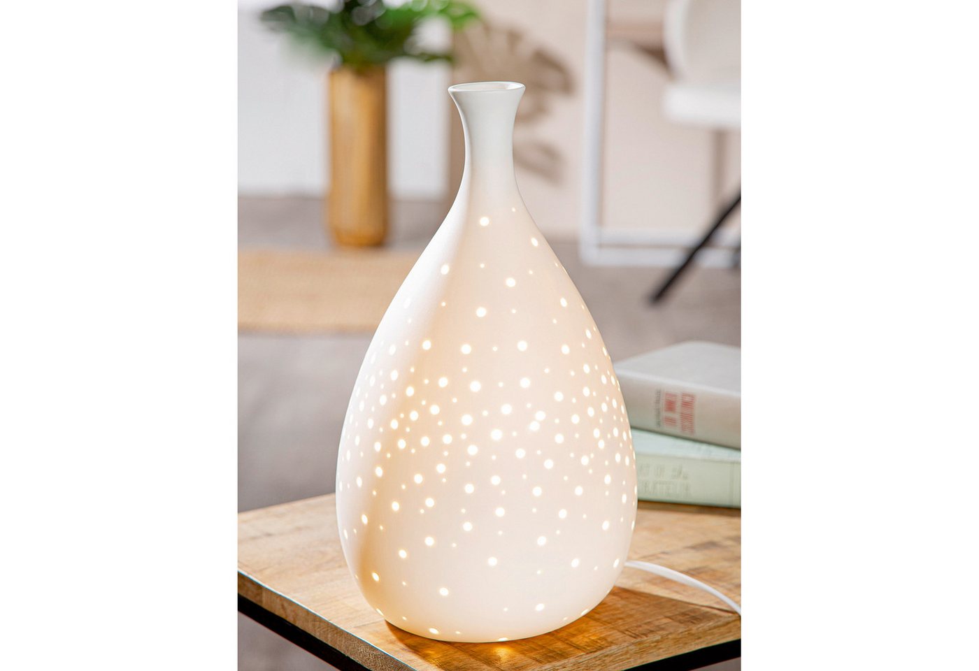 GILDE Tischleuchte GALAXY Leuchte - weiß - Porzellan - Höhe 33,5cm x Ø 18,5cm - Dekolampe, Tischlampe - Schreibtischlampe - Nachttischlampe Bild 2