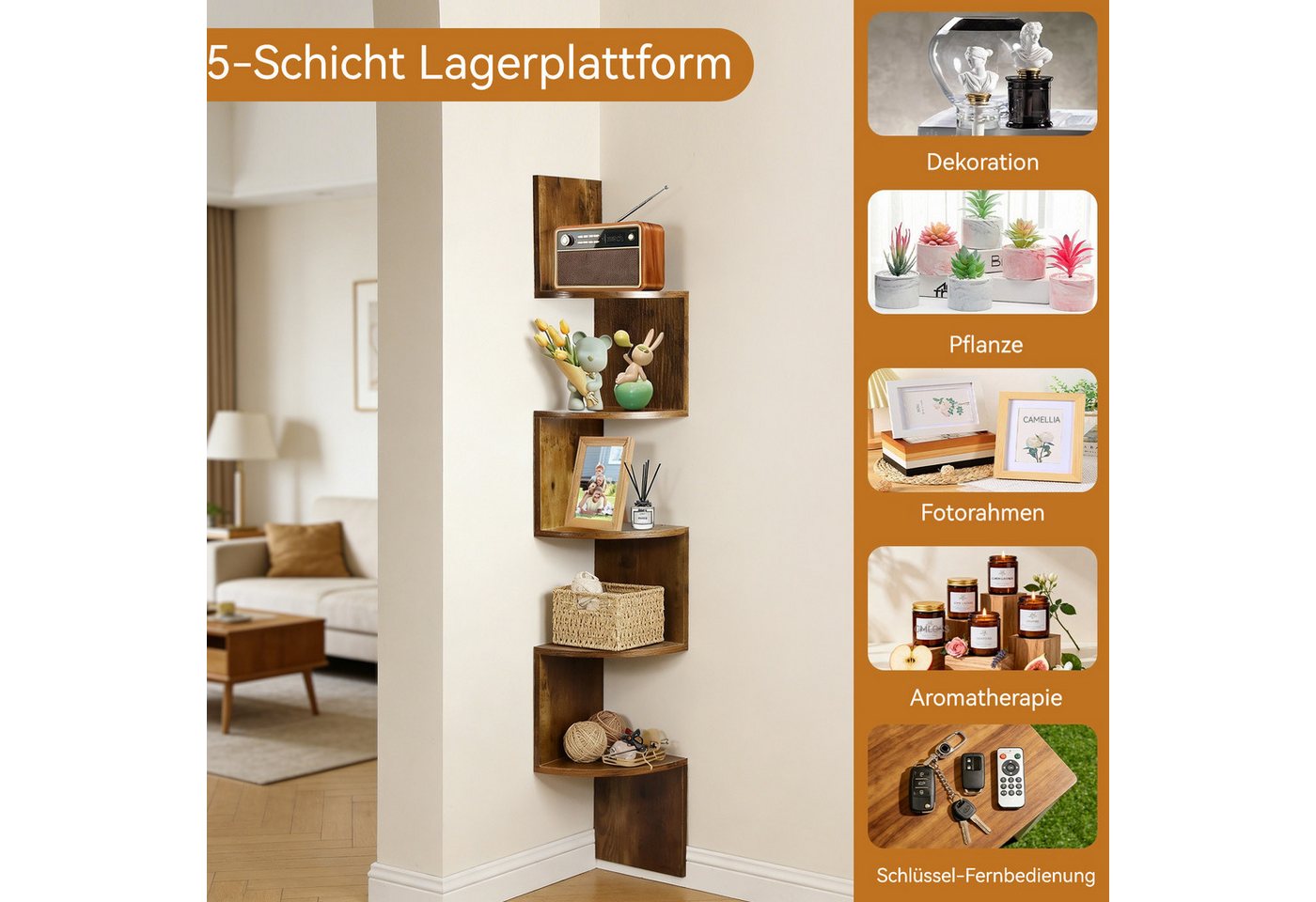 BlingBin Eckregal Wandregal Eckregale zur Wandmontage Bücherregal hängend 5 Ebenen, 1 Packung 1-tlg., Wandablage,Wandeckregal,Hängeregal Schweberegal,Regal,Platzsparend Bild 3