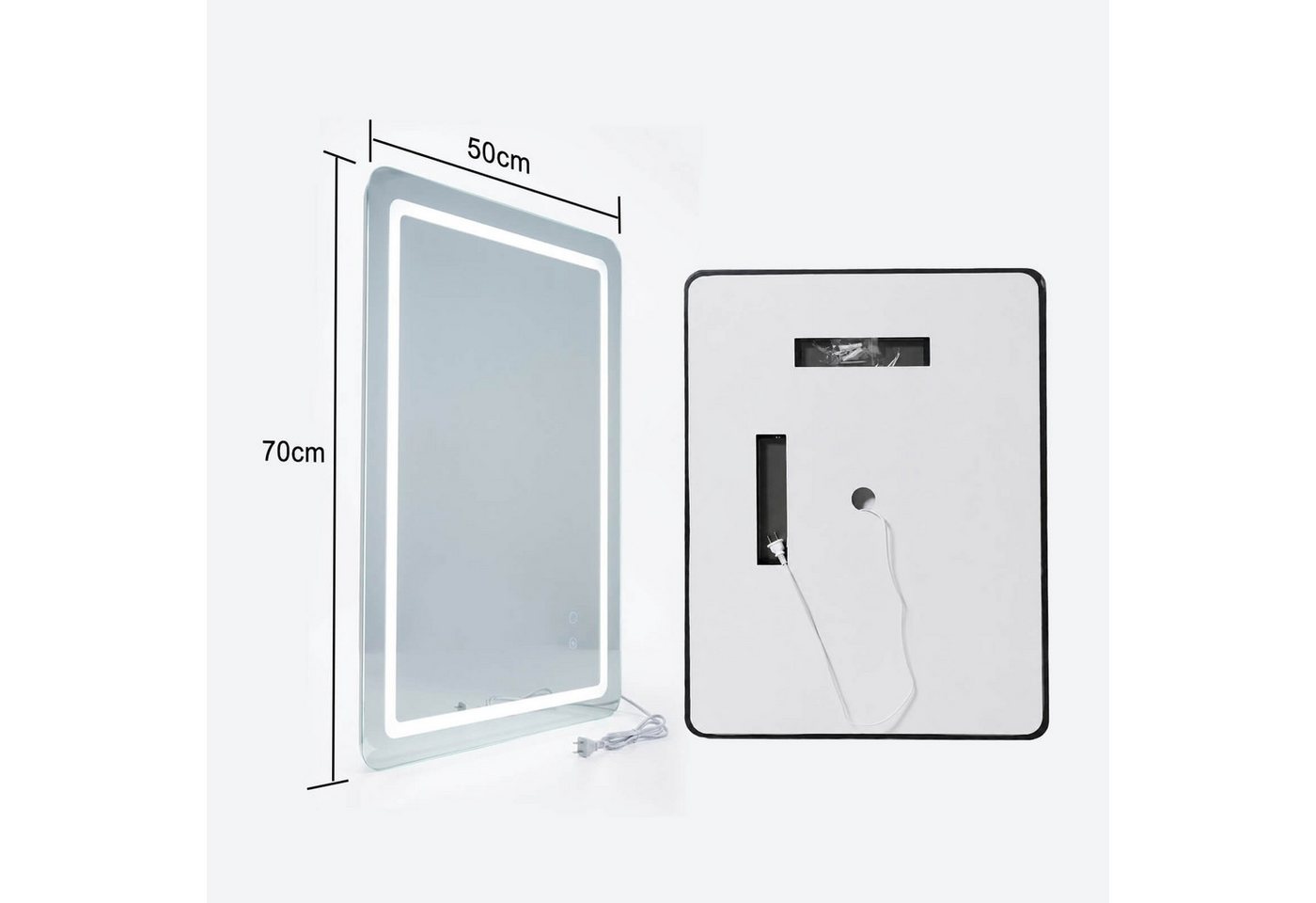 SaniteModar Badspiegel mit doppelten LED-Lichtleisten, dimmbar, Antibeschlagfunktion (1-St), LED Badezimmerspiegel mit dreifarbigem Licht, 50 × 70 cm
