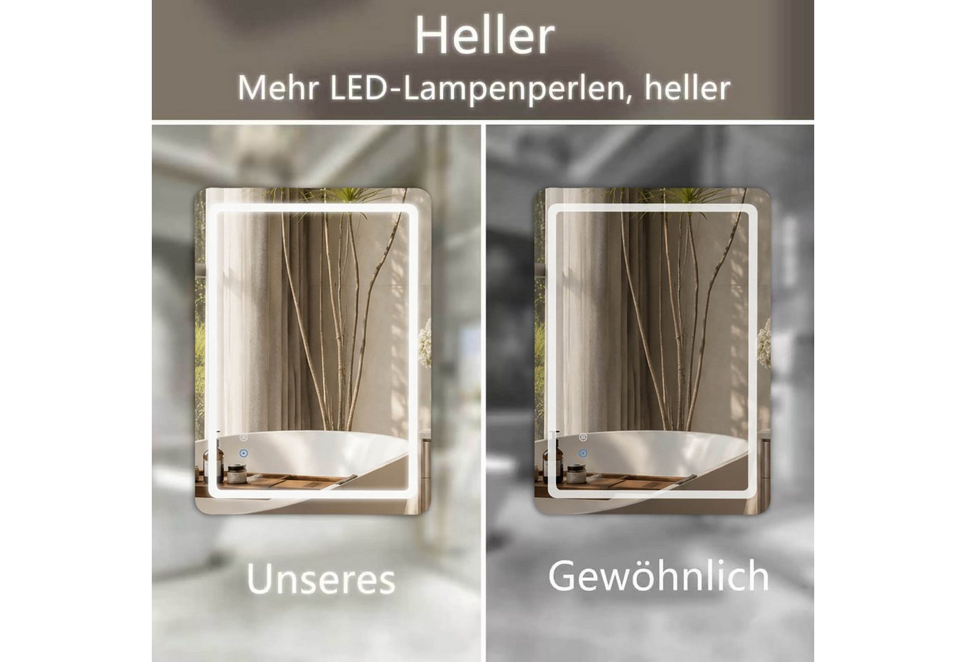SaniteModar Badspiegel mit doppelten LED-Lichtleisten, dimmbar, Antibeschlagfunktion (1-St), LED Badezimmerspiegel mit dreifarbigem Licht, 50 × 70 cm Bild 2