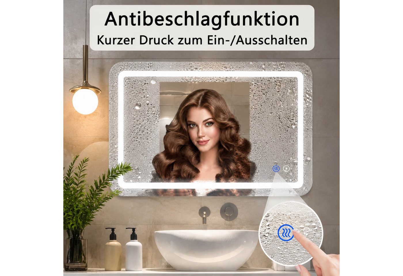 SaniteModar Badspiegel mit doppelten LED-Lichtleisten, dimmbar, Antibeschlagfunktion (1-St), LED Badezimmerspiegel mit dreifarbigem Licht, 50 × 70 cm Bild 3