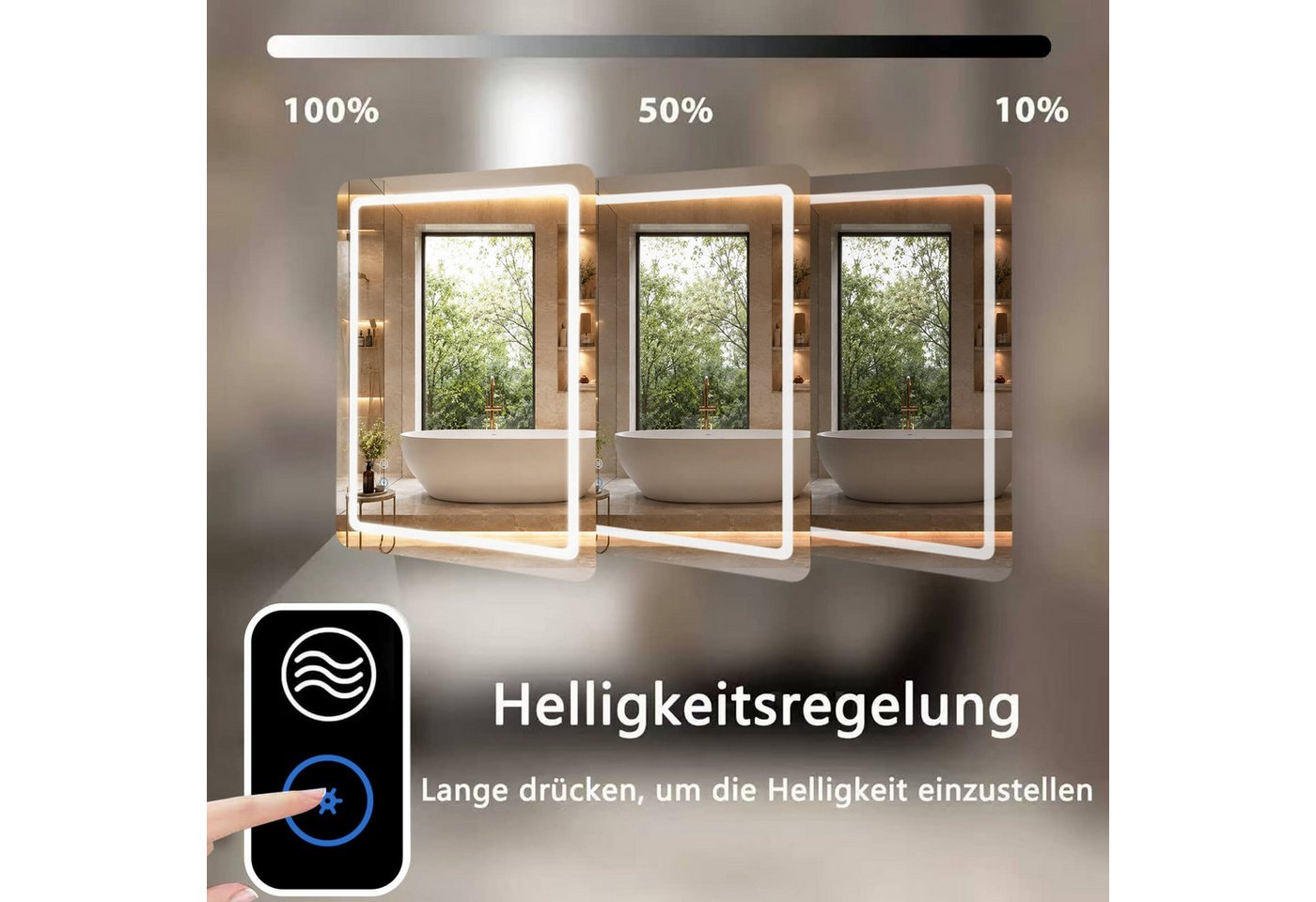 SaniteModar Badspiegel mit doppelten LED-Lichtleisten, dimmbar, Antibeschlagfunktion (1-St), LED Badezimmerspiegel mit dreifarbigem Licht, 50 × 70 cm Bild 5