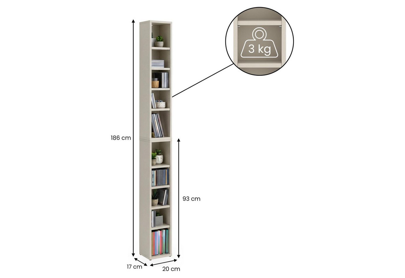 CARO-Möbel CD-Regal CHART, Medienregal aus 2 Modulen, Medien Aufbewahrung bis zu 160 CDs Kaschmir Bild 3