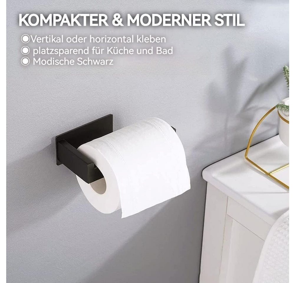 BlingBin Toilettenpapierhalter Papierhalter Ohne Bohren, Selbstklebend Klopapierhalter Edelstahl (2er Set, 6-St., 6tlg), 2 Papierhalter mit 4 Stück Handtuchhaken für Bad und Küche